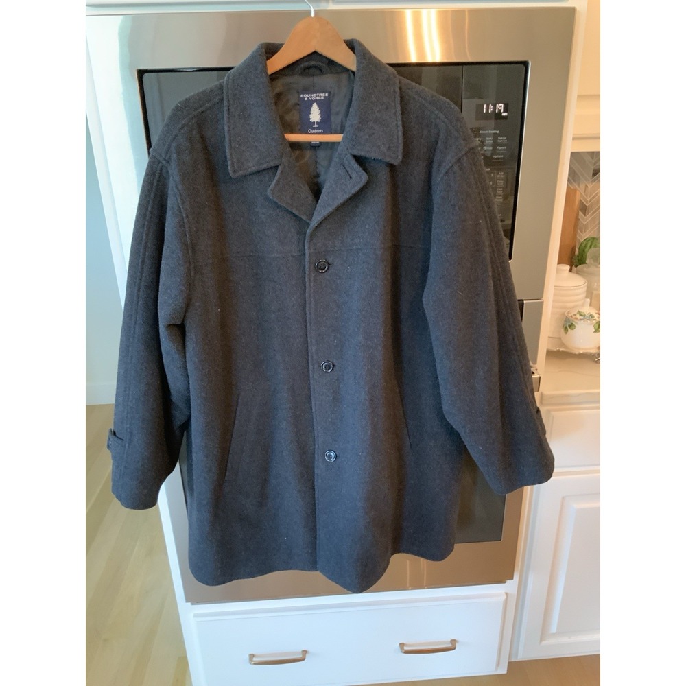 Men's Wool Coat L Charcoal Gray Lined Roundtree & Yorke